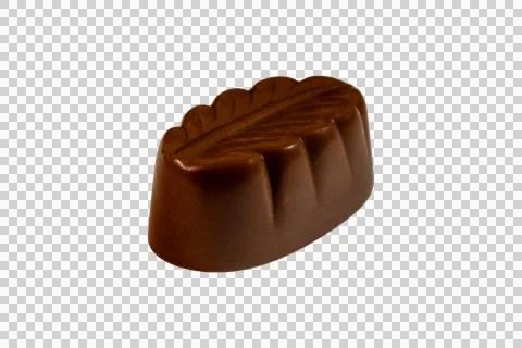 Decorative chocolate praline with embossed leaf pattern and glossy surface Foto stock