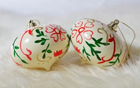 Decorative Christmas balls on a sheep skin Stock Photos