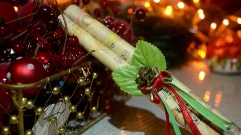 Decorative Christmas ornaments with blinking lights background Video stock 71092113