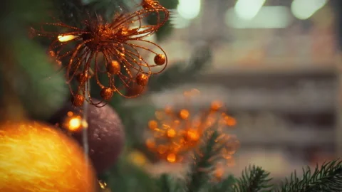 Decorative Christmas tree adorned with shiny ornaments and festive decoratio Stock Footage 331350261