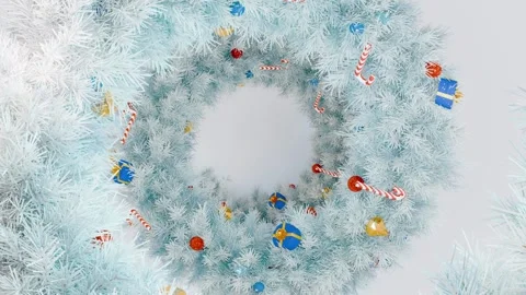 Decorative Christmas wreath made of pine needles with lollipops Stock Footage 321534614