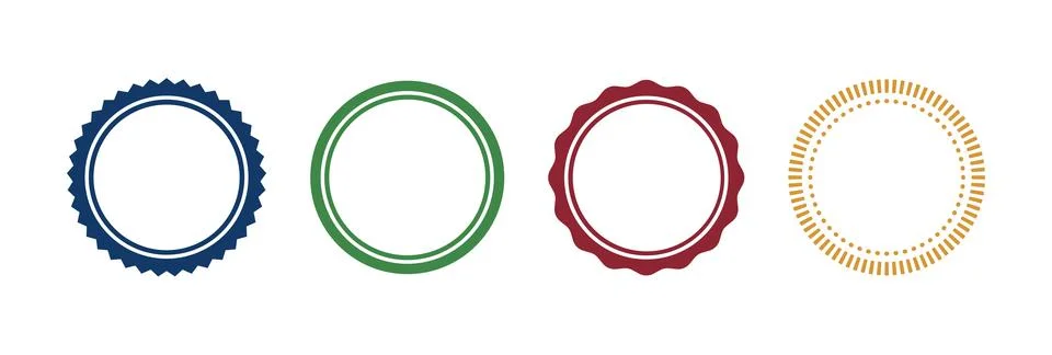 Decorative circular border frame set with badge and seal outlines Ilustração Stock
