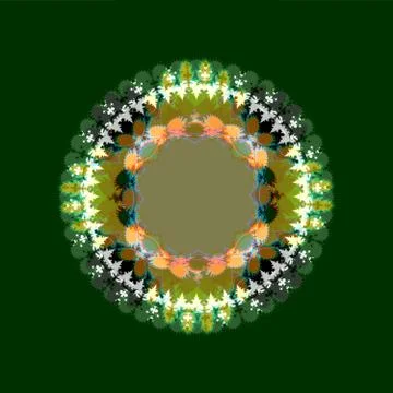 Decorative circular centralized lacy shape on green background Illustrazione stock