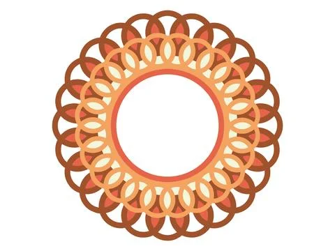 Decorative circular frame with intricate petal patterns in warm orange and .. Illustrazione stock