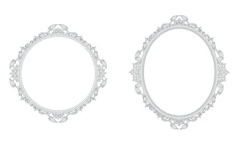 Decorative circular frame. Medieval Western mirror style decoration. Silver.. Stock Illustration