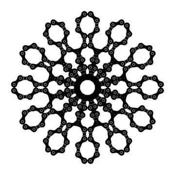 Decorative circular mandala created from a repeating motorcycle chain silhouette イラスト素材
