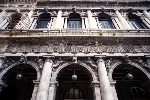 Decorative Classical Facade of Procuratie Vecchie in Venice on San Marco Squa Stock Photos