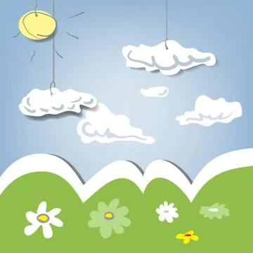 Decorative clouds and meadow Illustrazione stock