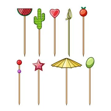 Decorative cocktail toothpicks adding festive and fun elements to drinks 스톡 일러스트