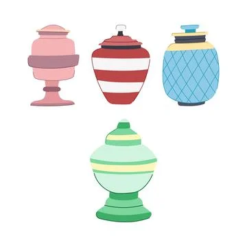 Decorative colored urns holding cremation ashes Stock Illustration