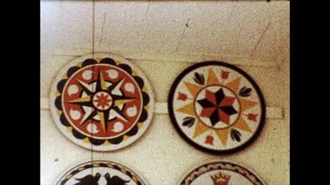 Decorative Commemorative Plates On Display On Wall Stock-Footage 170622386