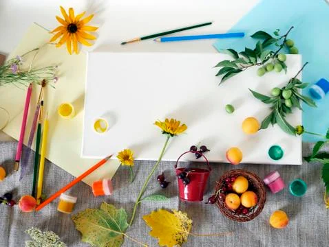 Decorative composition about studying, going from summer to autumn Stock Photos