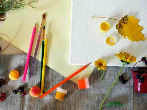 Decorative composition about studying, going from summer to autumn, harvesting Stock Photos