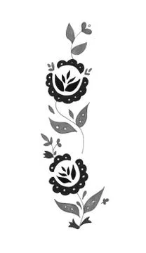 Decorative composition of abstract doodle flowers and leaves. Floral motif Illustrazione stock