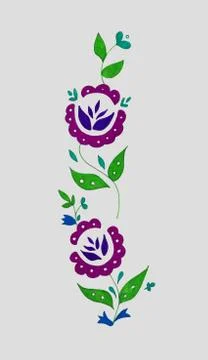 Decorative composition of abstract doodle flowers and leaves. Floral motif Stock Illustration