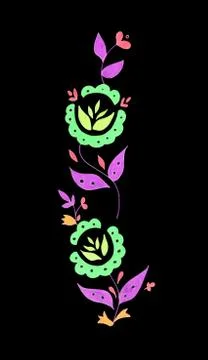 Decorative composition of abstract doodle flowers and leaves. Floral motif Illustrazione stock