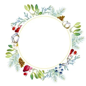 Decorative composition of christmas elements, in a round frame Stock Illustration