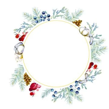 Decorative composition of christmas elements, in a round frame Stock Illustration