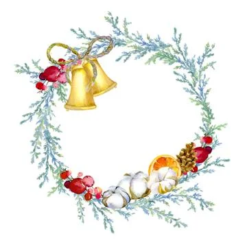 Decorative composition of christmas elements, in a round frame Stock Illustration