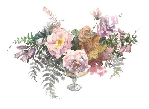 Decorative composition of flowers for wedding invitation and save the date card Stock Illustration