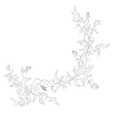 Decorative composition of linear branches with flowers and leaves vector Stock Illustration