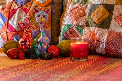 Decorative composition with multicolored cats Stock Photos