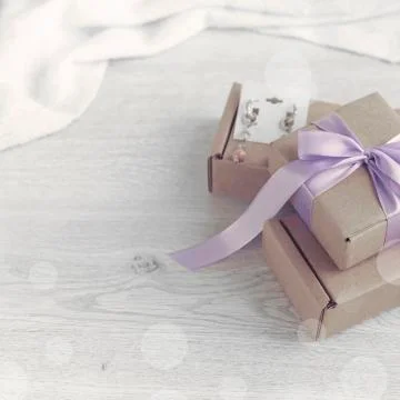 Decorative composition in retro style set of boxes with gifts. Stock Photos