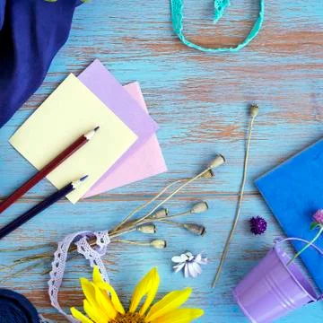 Decorative composition with a violet palette of hearts, flowers, artistic Stock Photos