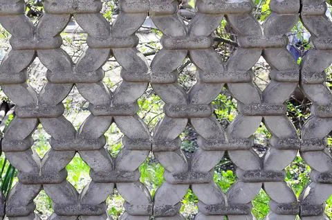 Decorative concrete fence with a pattern, openwork fence 写真素材