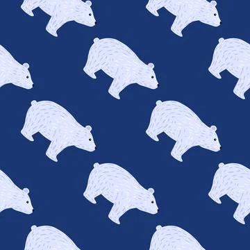 Decorative contrast seamless pattern with light blue polar bear ornament. Bri Stock Illustration
