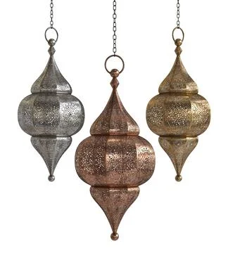Decorative copper, brass and silver arabic lanterns isolated on the white bac Stock Illustration