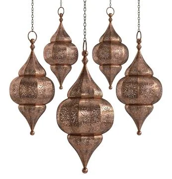 Decorative copper, brass and silver arabic lanterns isolated on the white bac Ilustración de archivo