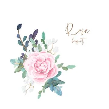 Decorative corner composition of pale roses, white spring flowers, eucalyptus Stock Illustration