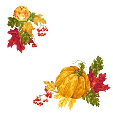 Decorative corner frame elements in vector with autumn things Stock Illustration