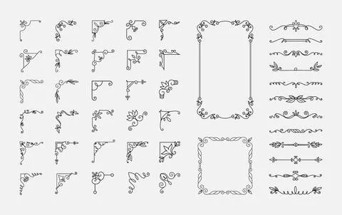 Decorative corners. Ornamental calligraphic elements for invitations and Stock Illustration