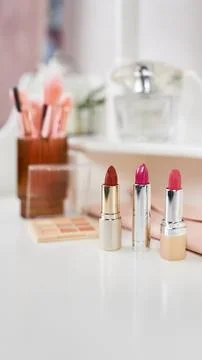 Decorative cosmetics on dressing table Stock Photos