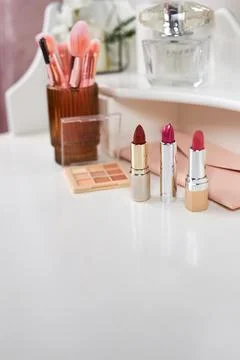 Decorative cosmetics on dressing table Stock Photos
