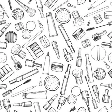 Decorative cosmetics for makeup.Vector  seamless pattern Stock Illustration