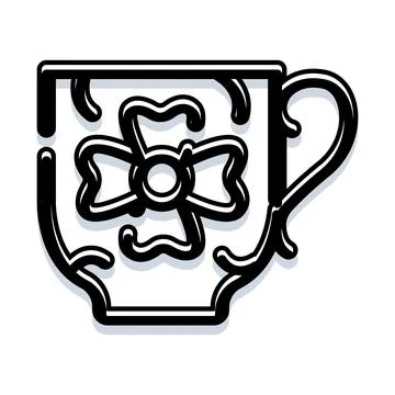 Decorative cup silhouette with clover leaf design Stock Illustration