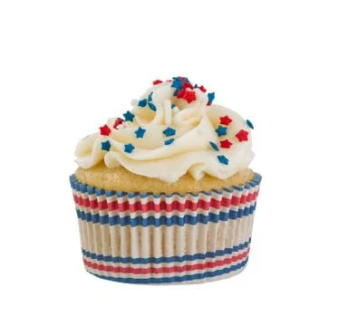 Decorative cupcake and wrapper for the Fourth of July on white background Stock Photos
