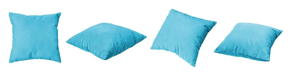 Decorative cyan rectangular pillow for sleeping and resting isolated on whi.. Stock Photos