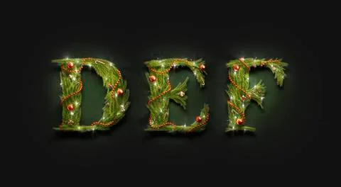Decorative D E F letters, new year font mockup in darkness 스톡 일러스트
