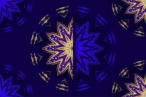 Decorative deep blue pattern with ornate gold and blue mandala Stock Illustration