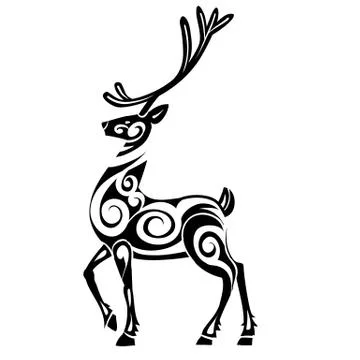 Decorative deer in black color, vector illustration, isolated object on white Stock Illustration