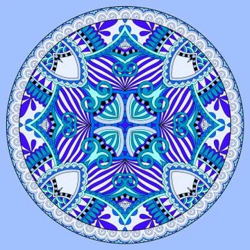 Decorative design of blue circle dish template, round geometric Stock Illustration