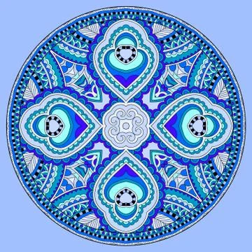 Decorative design of blue circle dish floral paisley template Stock Illustration