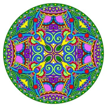 Decorative design of circle dish template, round geometric patte Stock Illustration