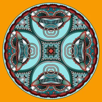Decorative design of circle dish template, round geometric patte Stock Illustration