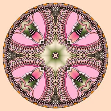 Decorative design of circle dish template, round geometric patte Stock Illustration