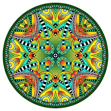 Decorative design of circle dish template, round geometric patte Stock Illustration